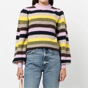 GANNI Merino Wool Striped Sweater XL